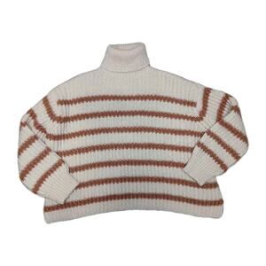 Sadie & Sage Women’s Sweater‎ Small Cream Brown Striped Turtleneck Chunky Knit